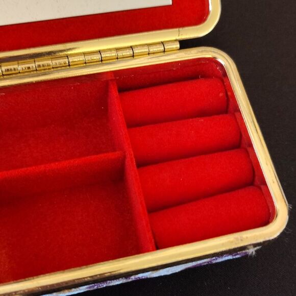 VTG Asian Silk Wrapped Floral Gold Purple Travel Jewelry Box with Mirror - Picture 5 of 15